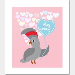 Happy birthday Card Cute gray Cockatoo Posters and Art